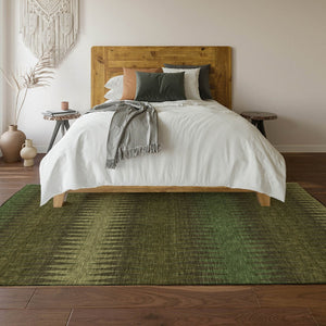 HomeRoots 9' X 12' Olive Green & Chocolate Striped Area Rug – Washable, Durable & UV-Protected for Family Homes 668981