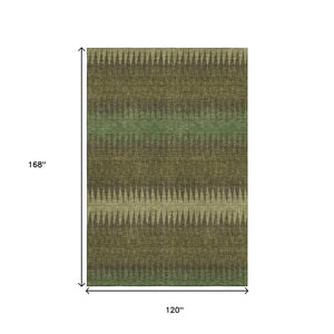 HomeRoots 10' Olive Green & Chocolate Striped Washable Area Rug - UV Protected, Stain Resistant, Easy Care 668982