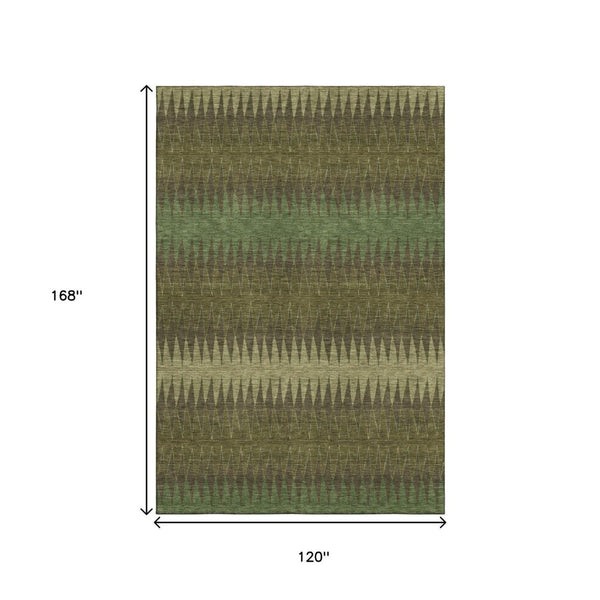 HomeRoots 10' Olive Green & Chocolate Striped Washable Area Rug - UV Protected, Stain Resistant, Easy Care 668982