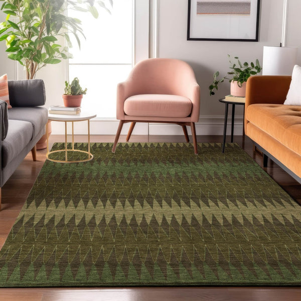 HomeRoots 10' Olive Green & Chocolate Striped Washable Area Rug - UV Protected, Stain Resistant, Easy Care 668982