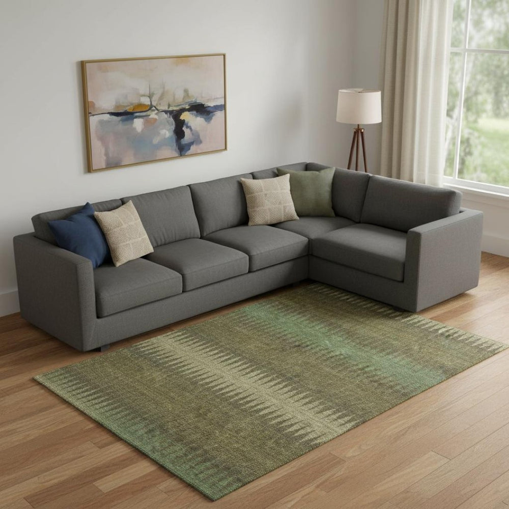 HomeRoots 10' Olive Green & Chocolate Striped Washable Area Rug - UV Protected, Stain Resistant, Easy Care 668982