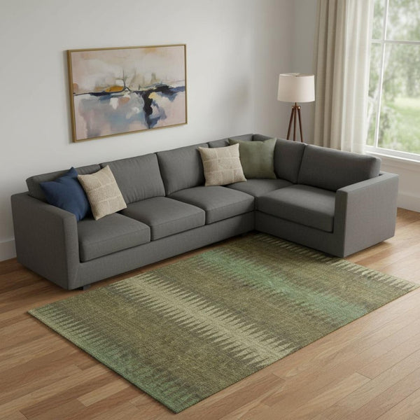 HomeRoots 10' Olive Green & Chocolate Striped Washable Area Rug - UV Protected, Stain Resistant, Easy Care 668982