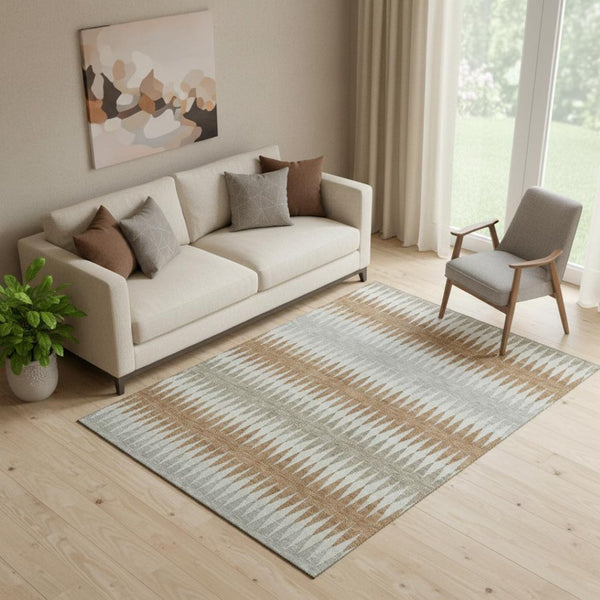 HomeRoots 5' X 8' Elegant Rust Gray & Silver Striped Area Rug - Washable, UV Protected, Stain Resistant! 668984
