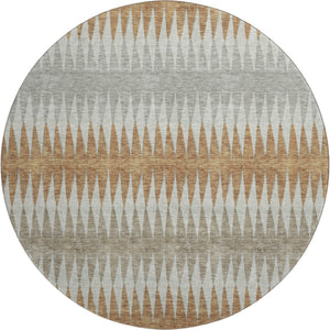 HomeRoots 8' Washable Round Rug in Rust Gray & Silver Stripes - UV Protected, Stain Resistant, Perfect for Homes! 668985