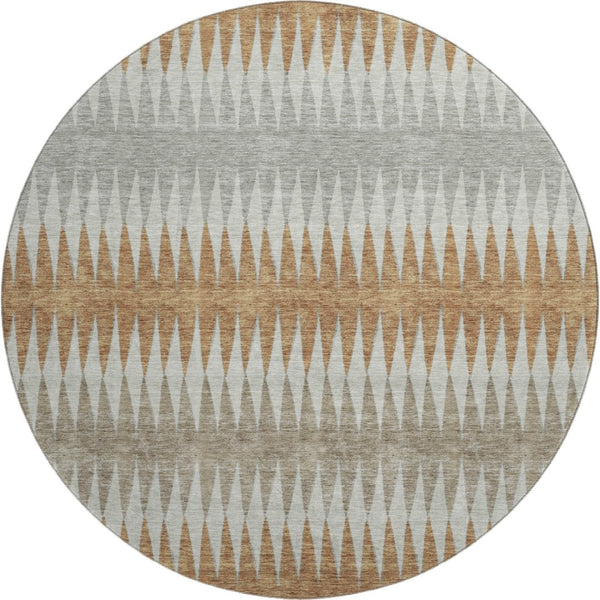 HomeRoots 8' Washable Round Rug in Rust Gray & Silver Stripes - UV Protected, Stain Resistant, Perfect for Homes! 668985