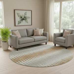 HomeRoots 8' Washable Round Rug in Rust Gray & Silver Stripes - UV Protected, Stain Resistant, Perfect for Homes! 668985