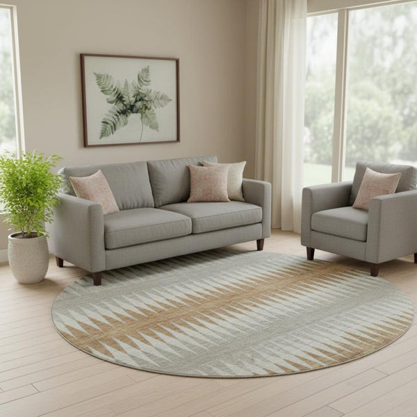 HomeRoots 8' Washable Round Rug in Rust Gray & Silver Stripes - UV Protected, Stain Resistant, Perfect for Homes! 668985