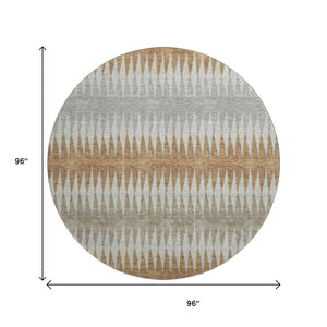 HomeRoots 8' Washable Round Rug in Rust Gray & Silver Stripes - UV Protected, Stain Resistant, Perfect for Homes! 668985