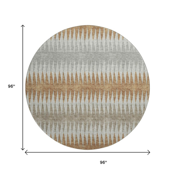 HomeRoots 8' Washable Round Rug in Rust Gray & Silver Stripes - UV Protected, Stain Resistant, Perfect for Homes! 668985