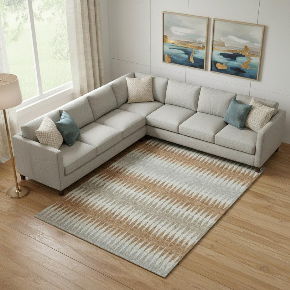 HomeRoots 8' X 10' Stylish Rust Gray & Silver Striped Area Rug - Washable, UV Protected, Perfect for Homes 668986