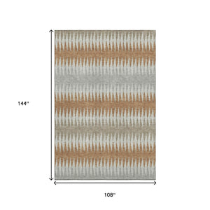 HomeRoots 9' X 12' Striped Washable Area Rug in Rust Gray & Silver - UV Protected, Durable, Easy-Care Design 668987
