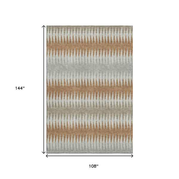 HomeRoots 9' X 12' Striped Washable Area Rug in Rust Gray & Silver - UV Protected, Durable, Easy-Care Design 668987