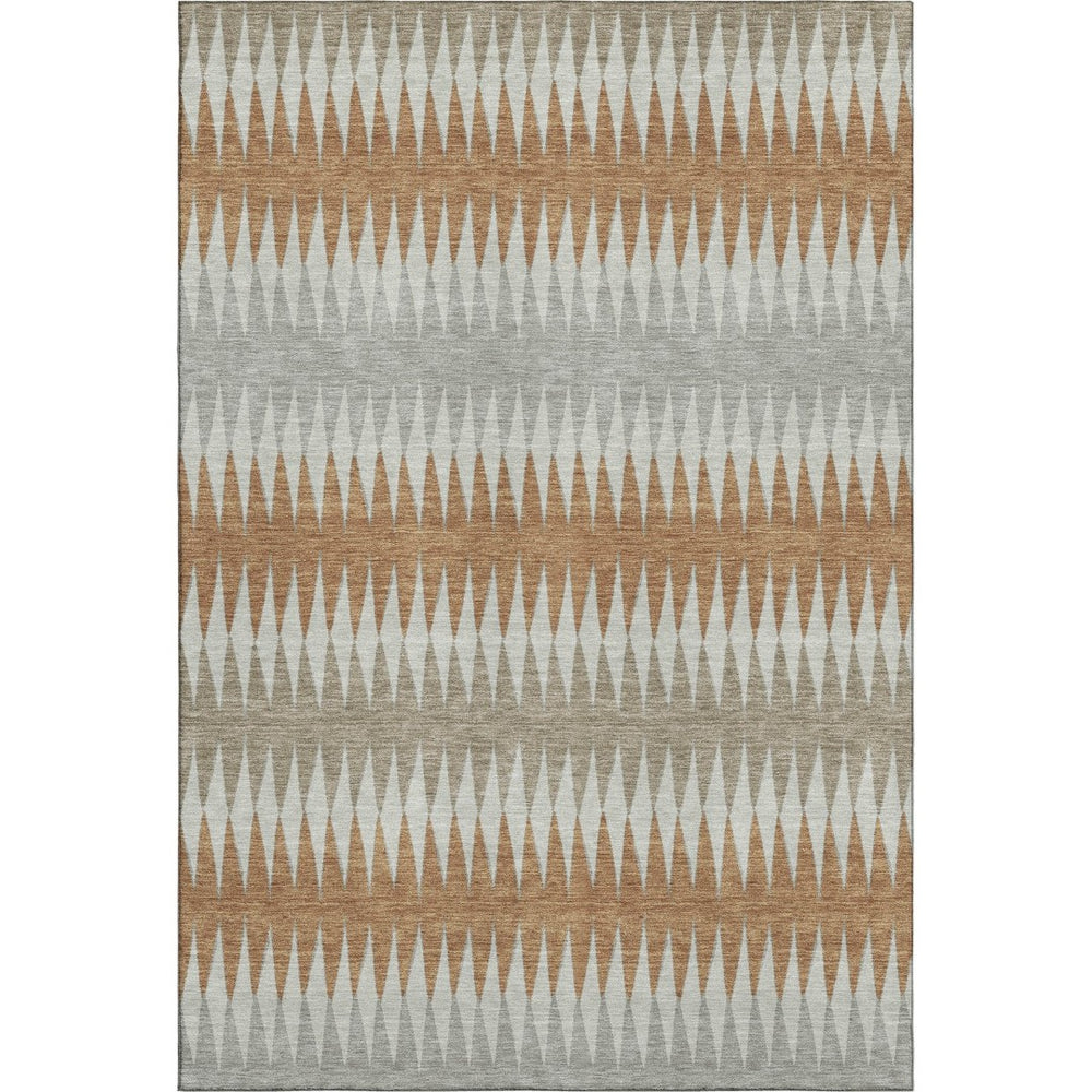 HomeRoots 9' X 12' Striped Washable Area Rug in Rust Gray & Silver - UV Protected, Durable, Easy-Care Design 668987