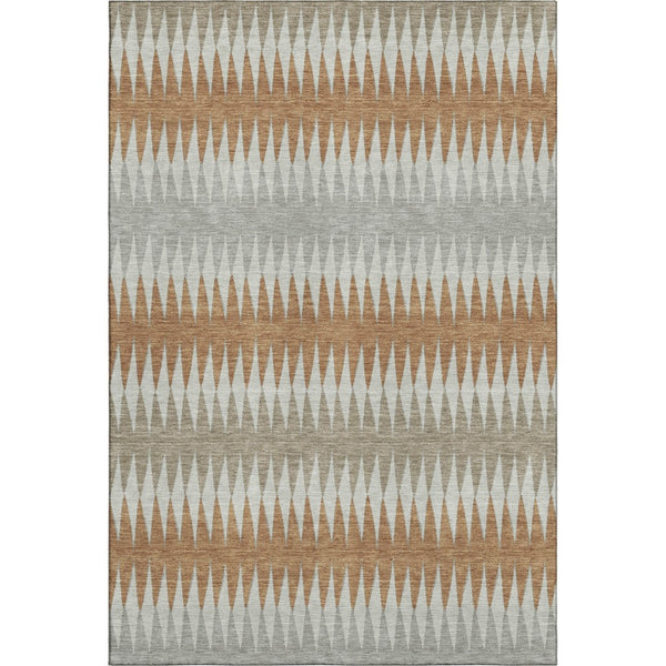 HomeRoots 9' X 12' Striped Washable Area Rug in Rust Gray & Silver - UV Protected, Durable, Easy-Care Design 668987