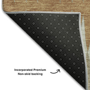 HomeRoots 9' X 12' Striped Washable Area Rug in Rust Gray & Silver - UV Protected, Durable, Easy-Care Design 668987