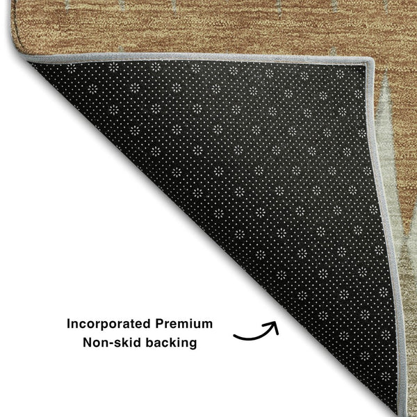 HomeRoots 9' X 12' Striped Washable Area Rug in Rust Gray & Silver - UV Protected, Durable, Easy-Care Design 668987
