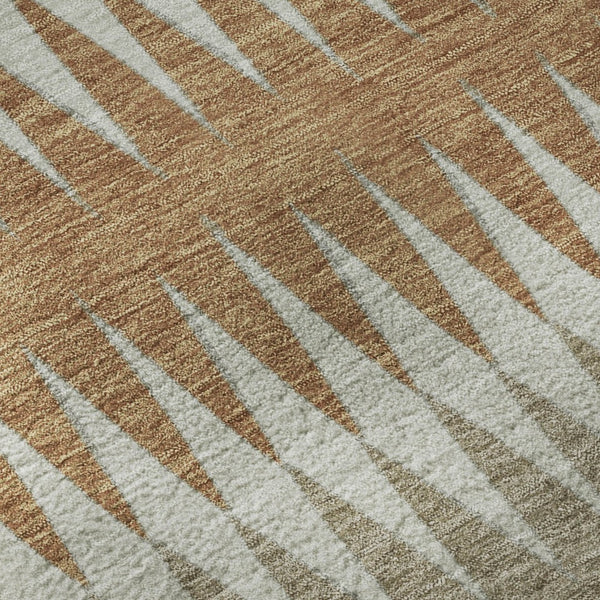 HomeRoots 9' X 12' Striped Washable Area Rug in Rust Gray & Silver - UV Protected, Durable, Easy-Care Design 668987