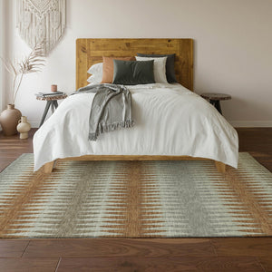 HomeRoots 9' X 12' Striped Washable Area Rug in Rust Gray & Silver - UV Protected, Durable, Easy-Care Design 668987