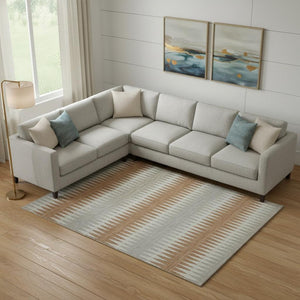 HomeRoots 9' X 12' Striped Washable Area Rug in Rust Gray & Silver - UV Protected, Durable, Easy-Care Design 668987