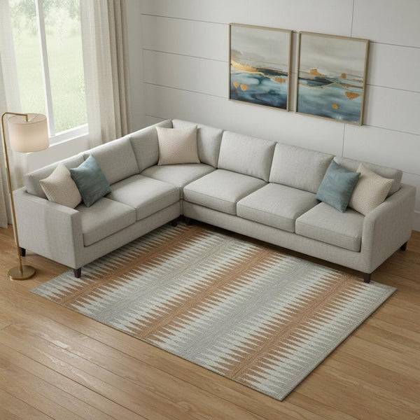 HomeRoots 9' X 12' Striped Washable Area Rug in Rust Gray & Silver - UV Protected, Durable, Easy-Care Design 668987