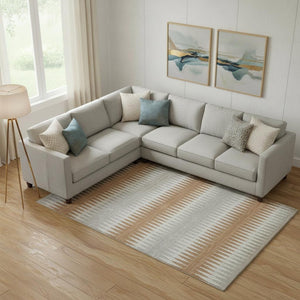 HomeRoots 10' Transitional Rust Gray Silver Striped Washable Area Rug with UV Protection for Family Spaces 668988