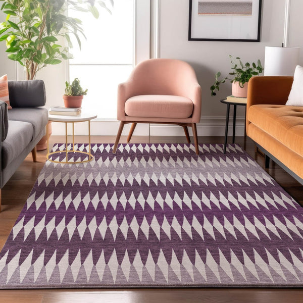 HomeRoots 5' X 8' Striped Purple and Silver Washable Area Rug with UV Protection for Homes with Kids & Pets 668990