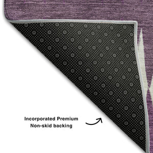 HomeRoots 5' X 8' Striped Purple and Silver Washable Area Rug with UV Protection for Homes with Kids & Pets 668990