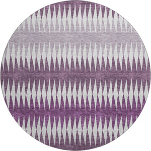 HomeRoots 8' Striped Washable Round Rug in Vibrant Purple and Silver – UV Protected, Durable, and Stylish Decor 668991