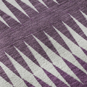 HomeRoots 8' Striped Washable Round Rug in Vibrant Purple and Silver – UV Protected, Durable, and Stylish Decor 668991