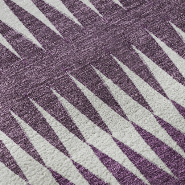 HomeRoots 8' Striped Washable Round Rug in Vibrant Purple and Silver – UV Protected, Durable, and Stylish Decor 668991