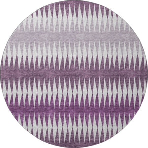 HomeRoots 8' Striped Washable Round Rug in Vibrant Purple and Silver – UV Protected, Durable, and Stylish Decor 668991