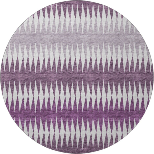 HomeRoots 8' Striped Washable Round Rug in Vibrant Purple and Silver – UV Protected, Durable, and Stylish Decor 668991