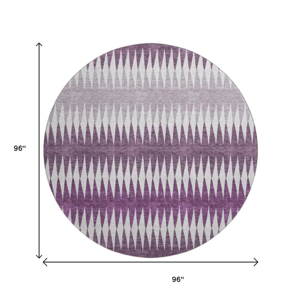 HomeRoots 8' Striped Washable Round Rug in Vibrant Purple and Silver – UV Protected, Durable, and Stylish Decor 668991