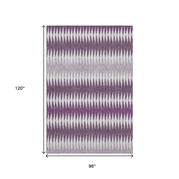 HomeRoots 8' X 10' Stylish Purple & Silver Striped Washable Area Rug with UV Protection for High-Traffic Homes 668992