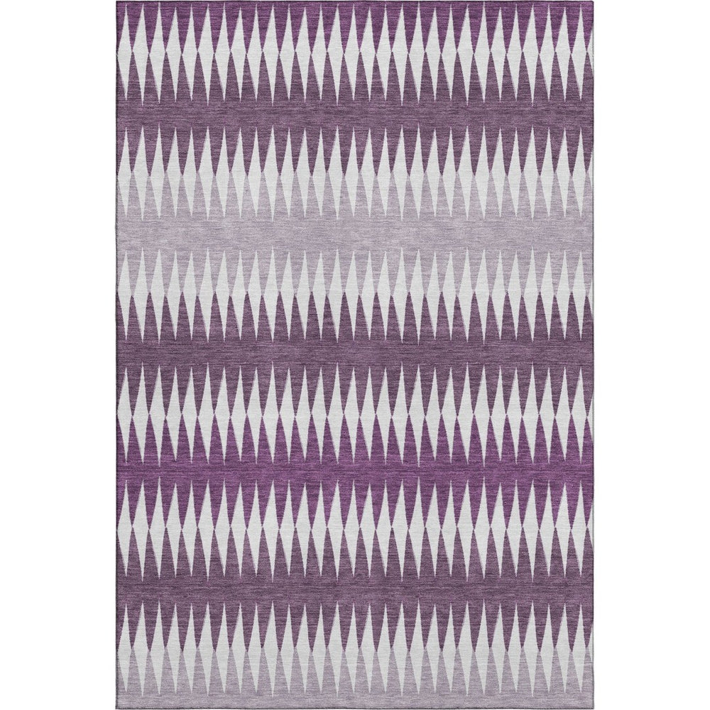 HomeRoots 8' X 10' Stylish Purple & Silver Striped Washable Area Rug with UV Protection for High-Traffic Homes 668992