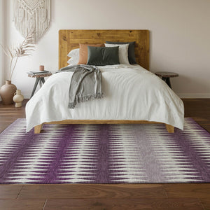 HomeRoots 8' X 10' Stylish Purple & Silver Striped Washable Area Rug with UV Protection for High-Traffic Homes 668992