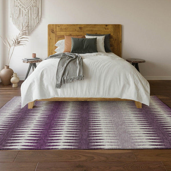 HomeRoots 8' X 10' Stylish Purple & Silver Striped Washable Area Rug with UV Protection for High-Traffic Homes 668992