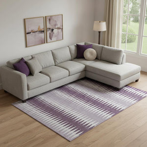 HomeRoots 8' X 10' Stylish Purple & Silver Striped Washable Area Rug with UV Protection for High-Traffic Homes 668992