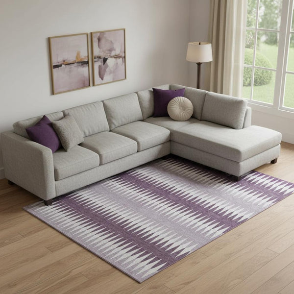 HomeRoots 8' X 10' Stylish Purple & Silver Striped Washable Area Rug with UV Protection for High-Traffic Homes 668992