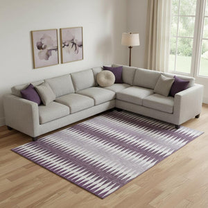 HomeRoots 9' X 12' Purple and Silver Striped Area Rug - Durable, Washable, UV-Protected for Kids & Pets! 668993