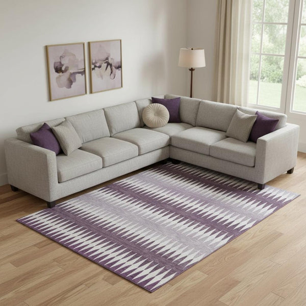 HomeRoots 9' X 12' Purple and Silver Striped Area Rug - Durable, Washable, UV-Protected for Kids & Pets! 668993