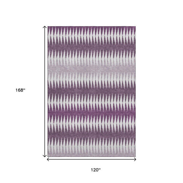 HomeRoots 10' X 14' Stylish Purple & Silver Striped Washable Area Rug with UV Protection for High-Traffic Homes 668994