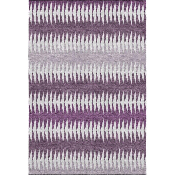 HomeRoots 10' X 14' Stylish Purple & Silver Striped Washable Area Rug with UV Protection for High-Traffic Homes 668994