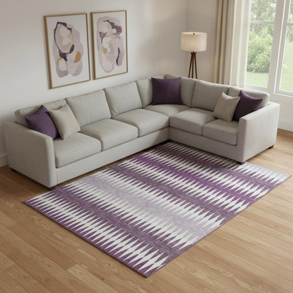 HomeRoots 10' X 14' Stylish Purple & Silver Striped Washable Area Rug with UV Protection for High-Traffic Homes 668994