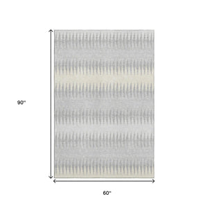 HomeRoots 5' X 8' Washable Silver Ivory Gray Striped Area Rug - Durable, Stain-Resistant & UV Protected! 668996