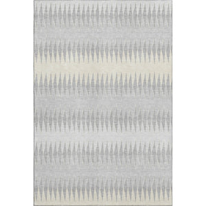 HomeRoots 5' X 8' Washable Silver Ivory Gray Striped Area Rug - Durable, Stain-Resistant & UV Protected! 668996