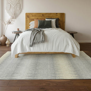 HomeRoots 5' X 8' Washable Silver Ivory Gray Striped Area Rug - Durable, Stain-Resistant & UV Protected! 668996