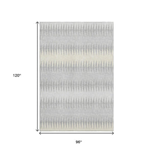 HomeRoots 8' X 10' Stylish Silver Ivory & Gray Striped Washable Area Rug with UV Protection for Easy Care 668998