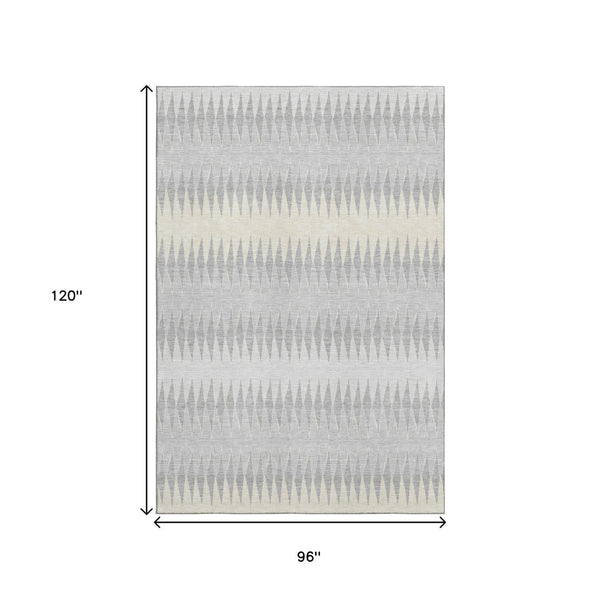 HomeRoots 8' X 10' Stylish Silver Ivory & Gray Striped Washable Area Rug with UV Protection for Easy Care 668998