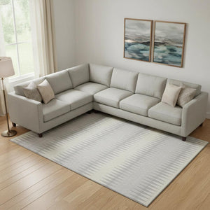 HomeRoots 8' X 10' Stylish Silver Ivory & Gray Striped Washable Area Rug with UV Protection for Easy Care 668998